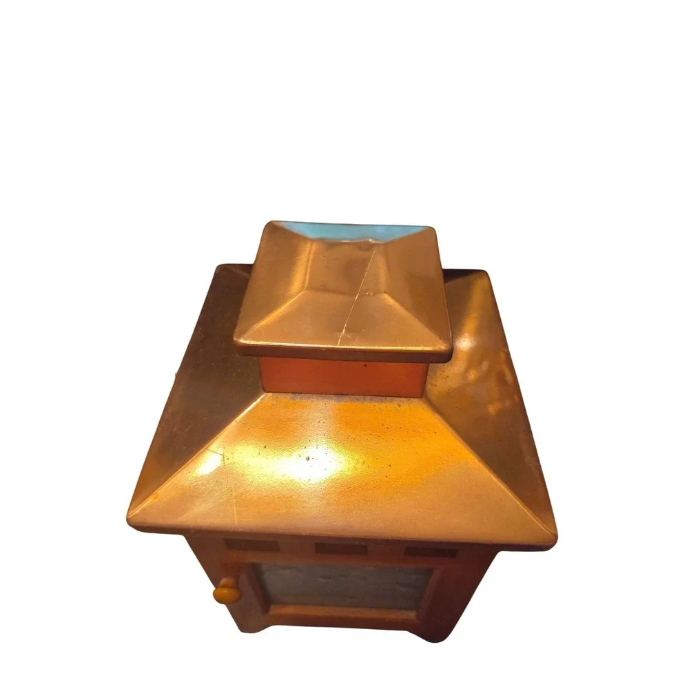 Wood Copper Candle Lantern Mission Style Rustic Seeded Textured Glass Decor